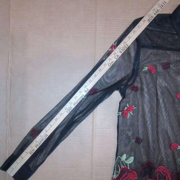 ASOS Design Sheer Embroidered Rose Button-Up | Size L - Picture 9 of 13